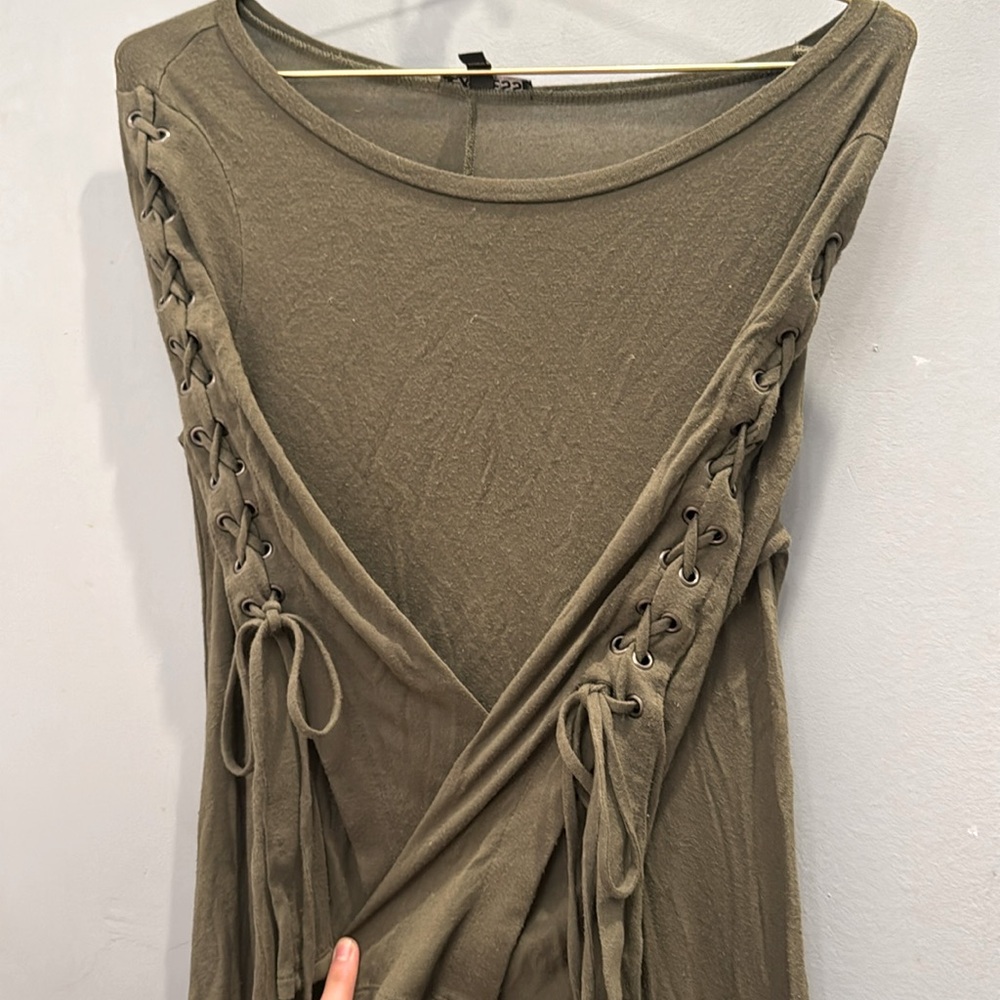 Express Green Lace Up Long Sleeve Dress